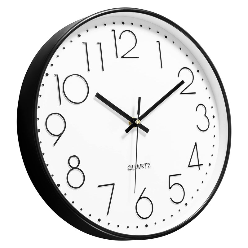 Foxtop Black Wall Clock 12 Inch Silent Non Ticking Quartz Battery Operated Round Clock Easy to Read for Office Classroom School Home Living Room Bedroom Kitchen Decor - Image 4